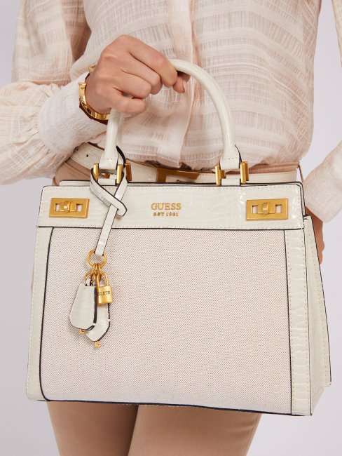 Guess Katey Logo Charm Sac à Main Blanc
