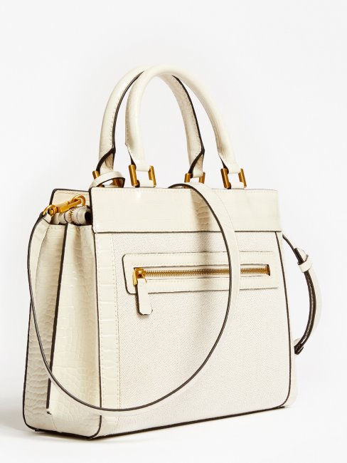 Guess Katey Logo Charm Sac à Main Blanc