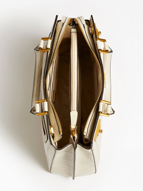 Guess Katey Logo Charm Sac à Main Blanc