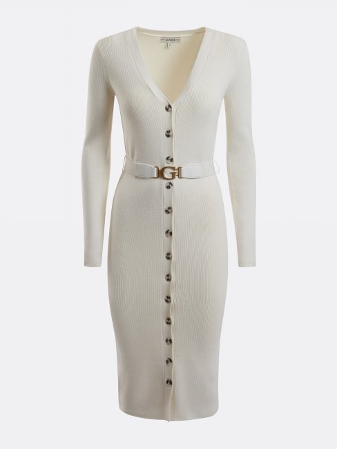 Guess Robe Ceinturée Cardigan Blanc