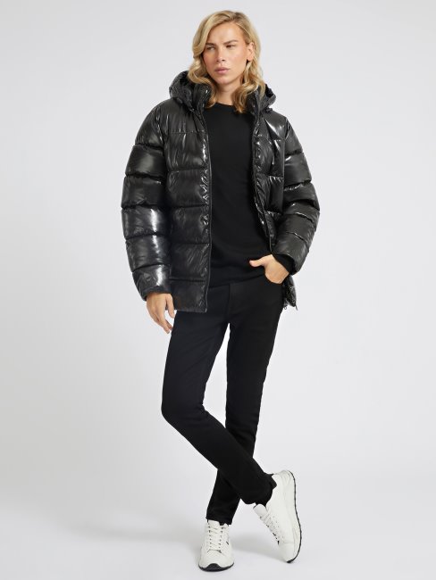 Doudoune à Capuche En Nylon Guess Noir