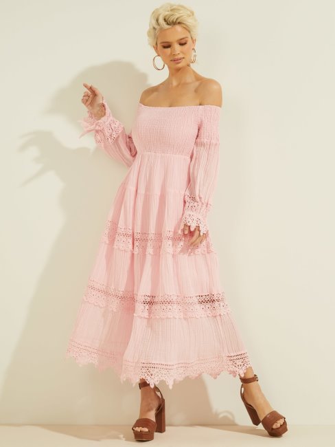 Robe Rose Clair à épaules Dénudées En Macramé