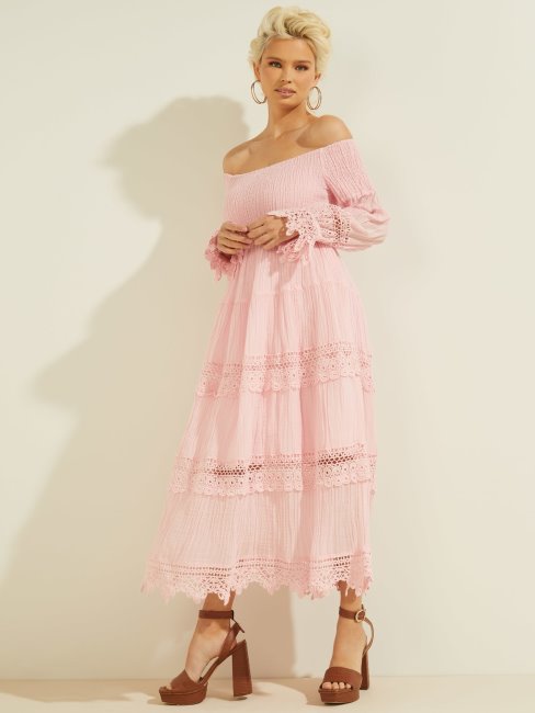Robe Rose Clair à épaules Dénudées En Macramé