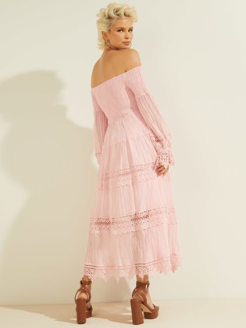 Robe Rose Clair à épaules Dénudées En Macramé