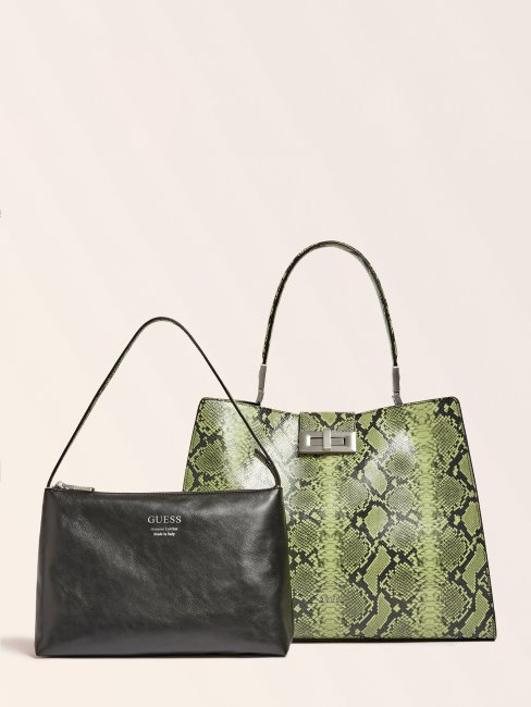 Guess Monia Sac à Main En Cuir Véritable Vert