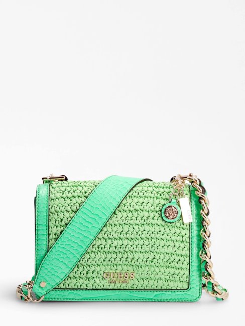 Abey Mini Sac à Bandoulière En Raphia Vert Guess