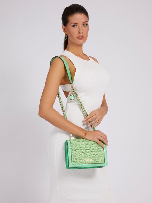 Abey Mini Sac à Bandoulière En Raphia Vert Guess