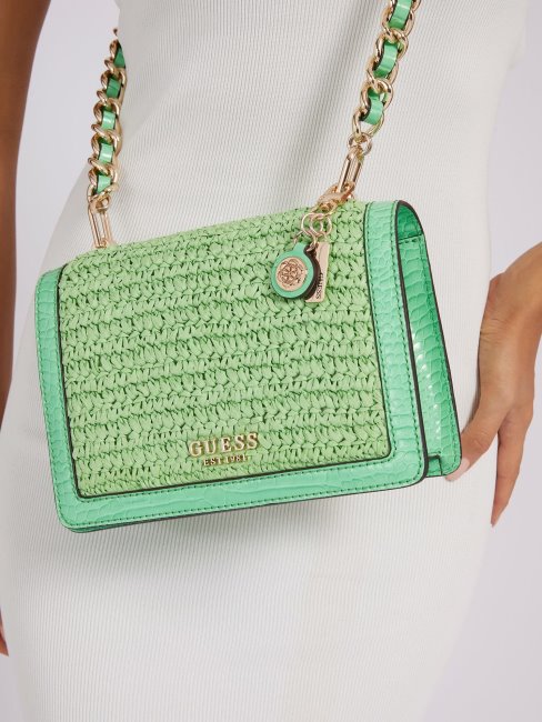 Abey Mini Sac à Bandoulière En Raphia Vert Guess