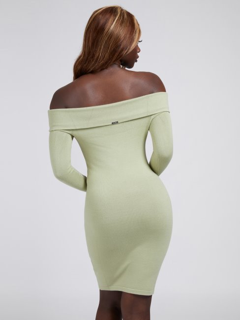 Robe En Maille à épaules Dénudées Verte Guess