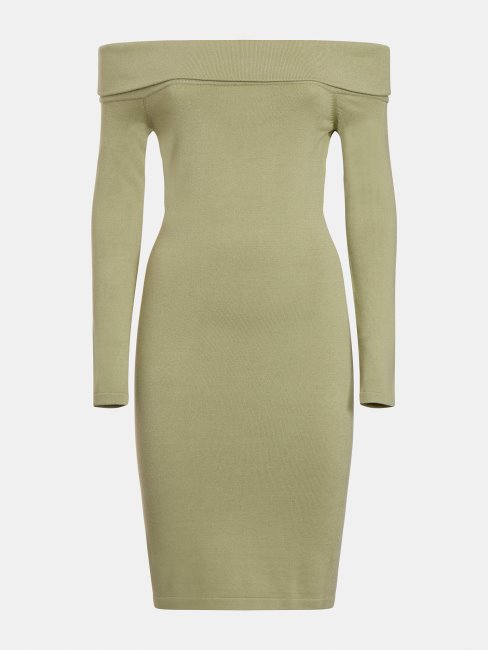 Robe En Maille à épaules Dénudées Verte Guess
