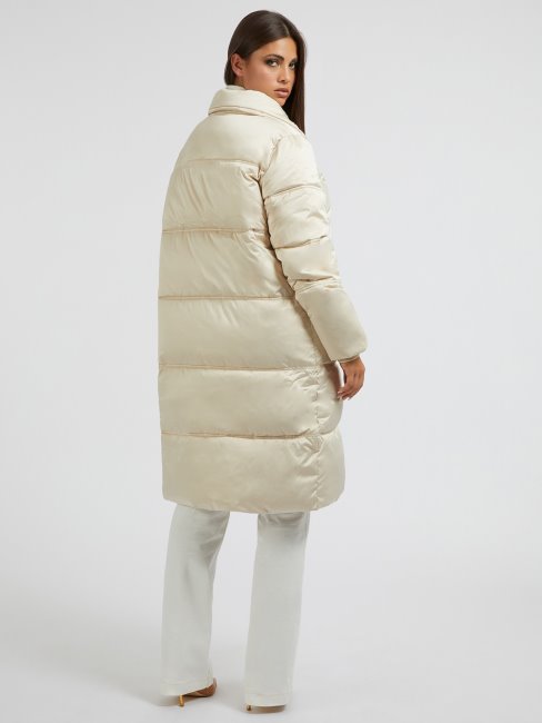 Guess Longue Doudoune En Nylon Beige