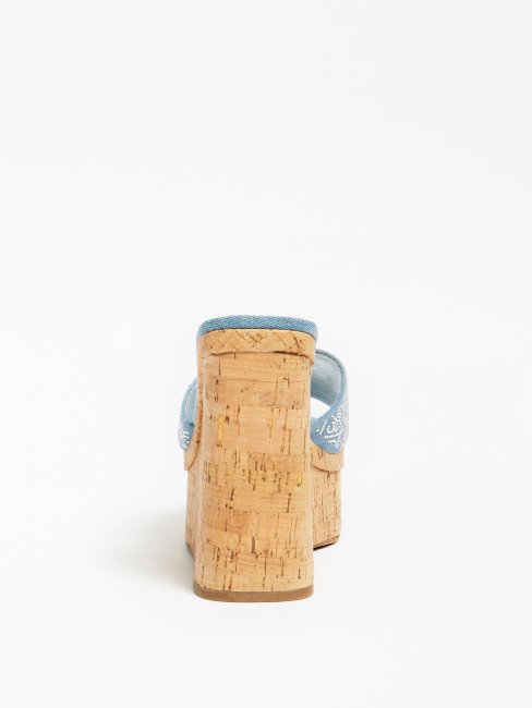 Catiae Mule Compensée Denim Strass Bleu Guess