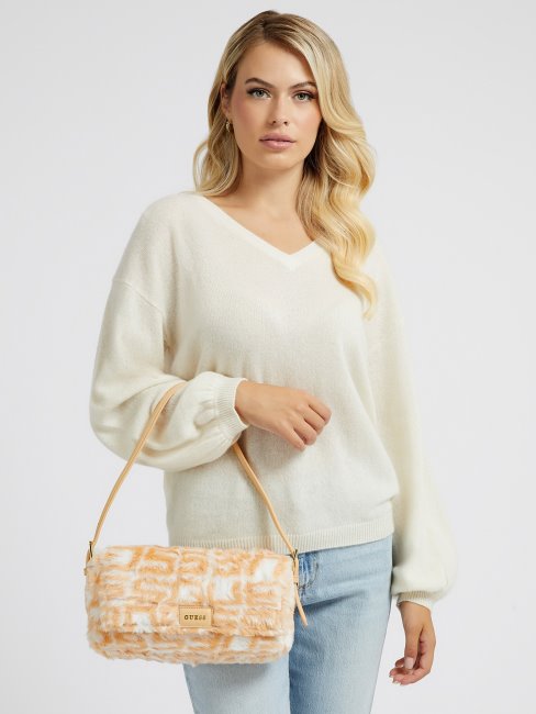 Sac Porté épaule En Fausse Fourrure Blanc Multi Guess Fura