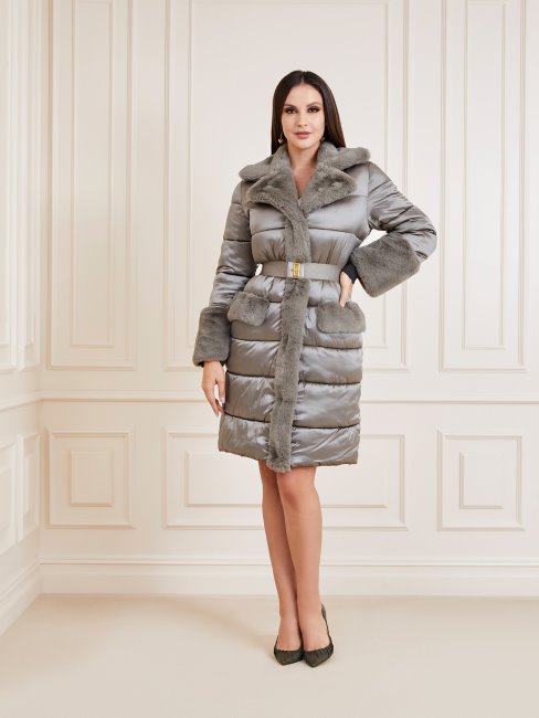 Marciano Fausse Fourrure Détails Doudoune Longue Guess Marron