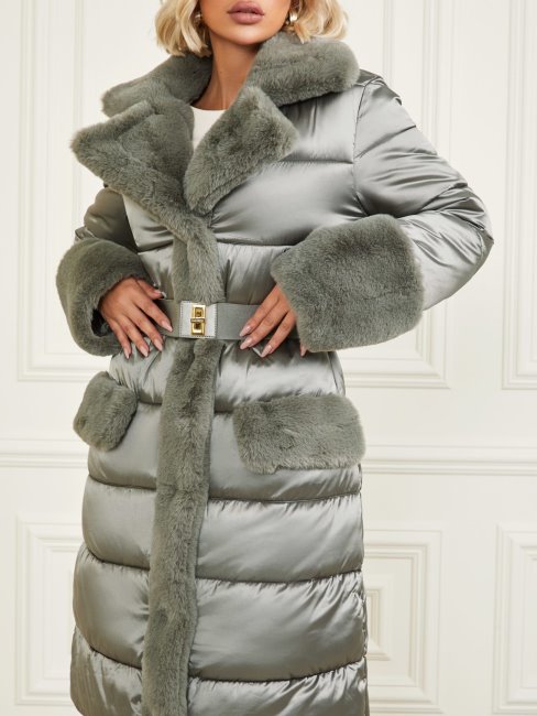 Marciano Fausse Fourrure Détails Doudoune Longue Guess Marron