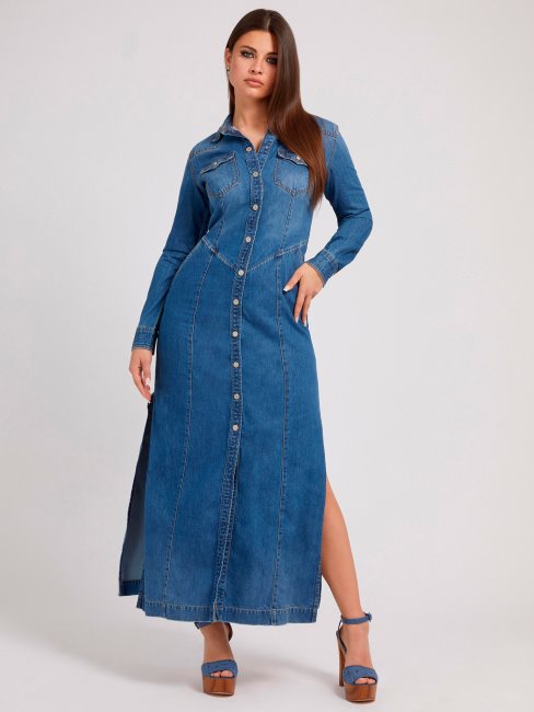 Robe Longue En Jean Bleu Guess