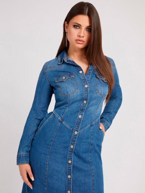Robe Longue En Jean Bleu Guess