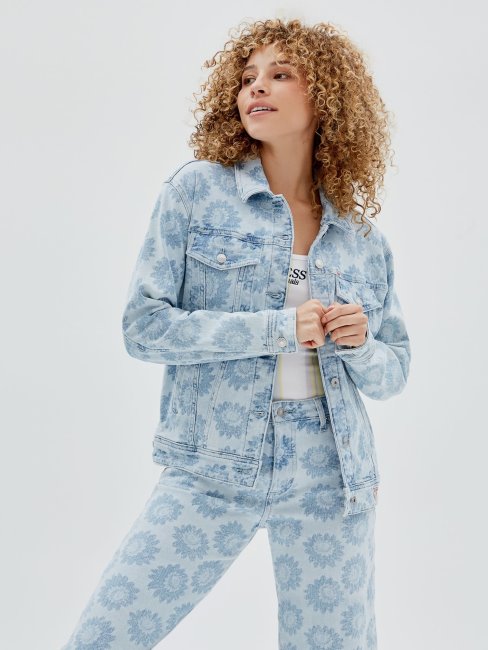 Guess Bleu Veste En Jean Imprimé All-over