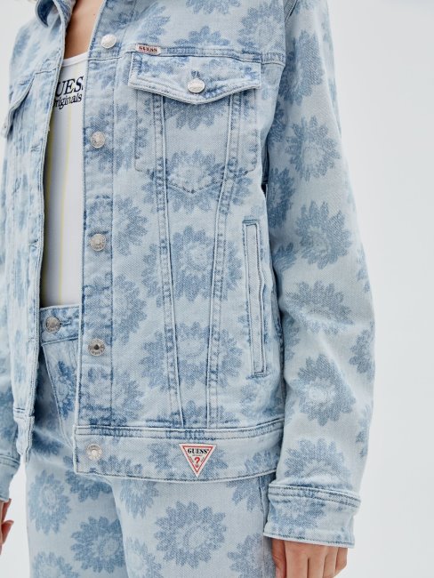 Guess Bleu Veste En Jean Imprimé All-over