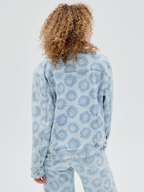 Guess Bleu Veste En Jean Imprimé All-over