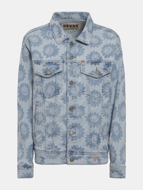 Guess Bleu Veste En Jean Imprimé All-over