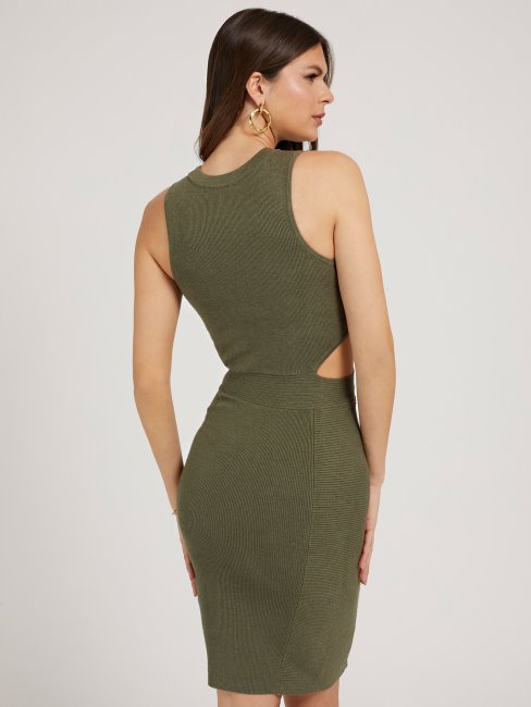 Robe Côtelée Verte à Découpes Guess