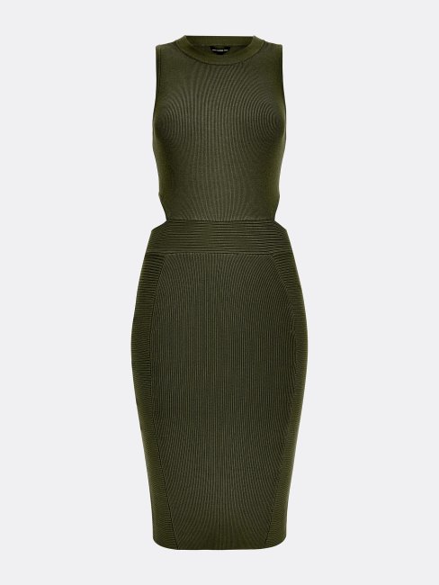 Robe Côtelée Verte à Découpes Guess