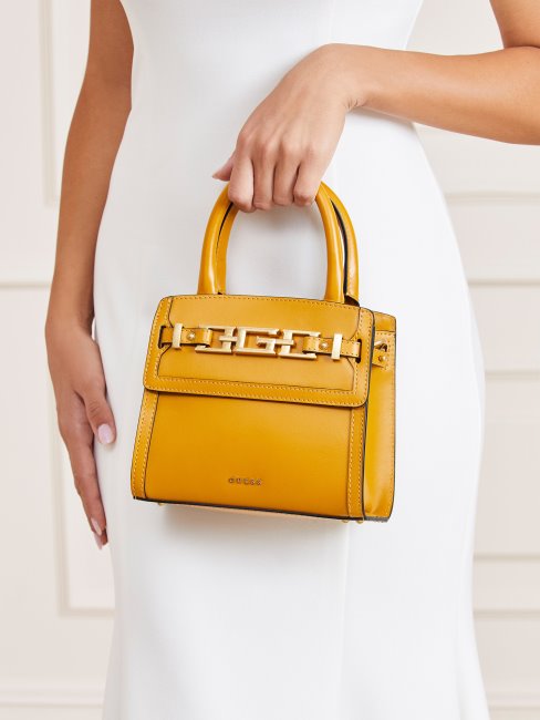 Cristina Mini Sac à Main En Cuir Véritable Jaune Guess
