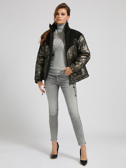 Guess Doudoune En Cuir Véritable à Imprimé Cachemire Noir