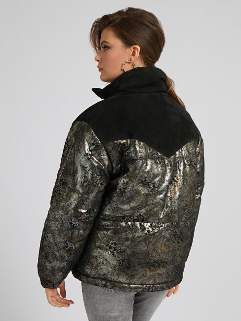 Guess Doudoune En Cuir Véritable à Imprimé Cachemire Noir