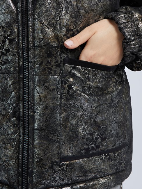 Guess Doudoune En Cuir Véritable à Imprimé Cachemire Noir