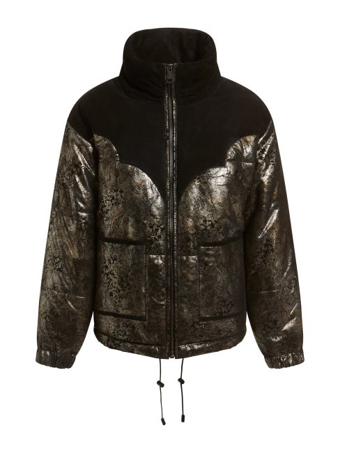 Guess Doudoune En Cuir Véritable à Imprimé Cachemire Noir