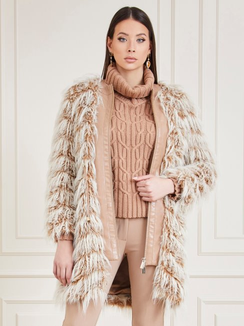 Manteau En Fausse Fourrure Marciano Beige Guess