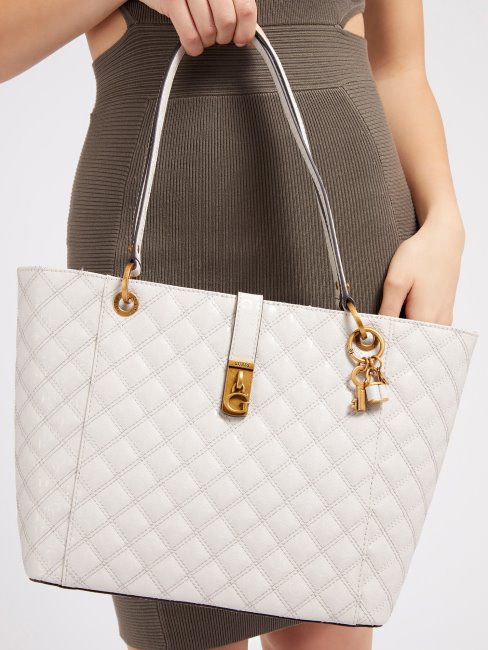 Shopper Noelle En Cuir Verni Blanc Guess