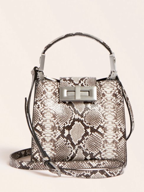 Guess Mini Sac à Main Monia En Cuir Véritable Blanc