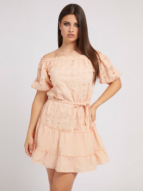 Robe En Coton à épaules Dénudées Rose Foncé Guess