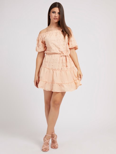 Robe En Coton à épaules Dénudées Rose Foncé Guess