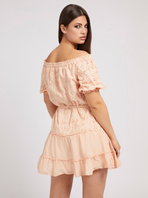 Robe En Coton à épaules Dénudées Rose Foncé Guess