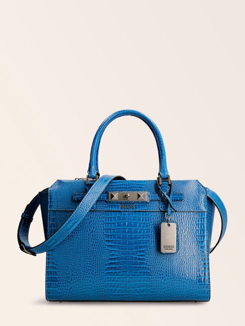 Sac à Main Guess Raphie Imprimé Croco Bleu
