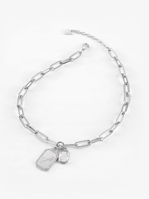Collier Guess Crystal Tag En Argent