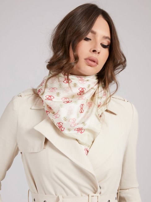 Guess Foulard Blanc En Soie à Imprimé Logo 4g