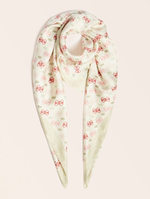 Guess Foulard Blanc En Soie à Imprimé Logo 4g