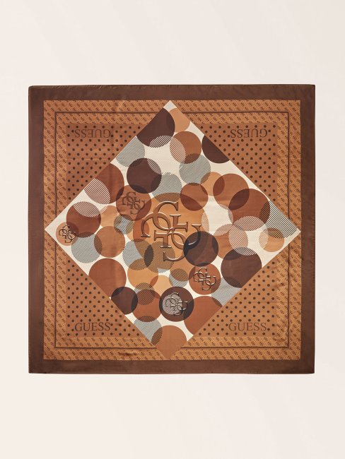 Foulard En Soie Motif Géométrique Marron Guess