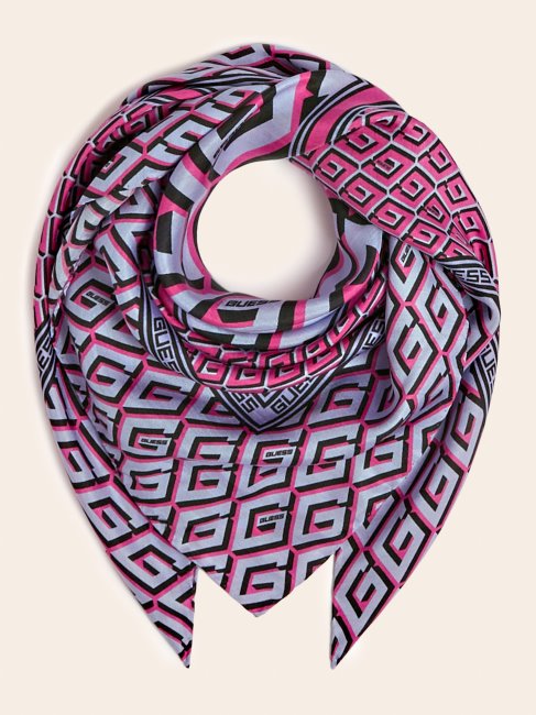 Foulard Rose En Soie Mélangée à Logo G Guess