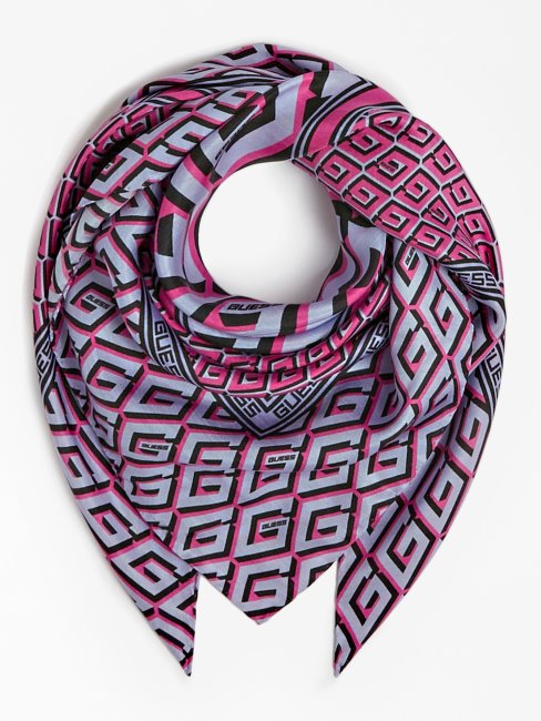 Foulard Rose En Soie Mélangée à Logo G Guess