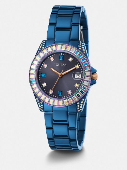 Montre Guess En Cristal Avec Fonction Date Bleu