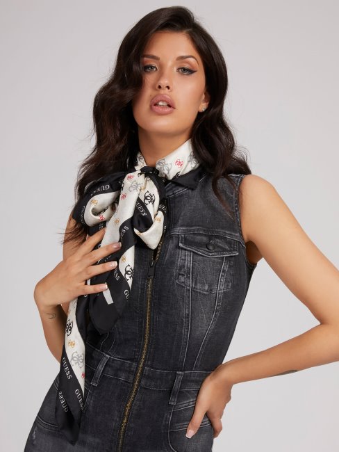 Foulard En Soie Imprimé Logo 4g Guess Noir