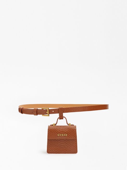 Ceinture Guess Marron à Imprimé Croco Avec Mini Sac