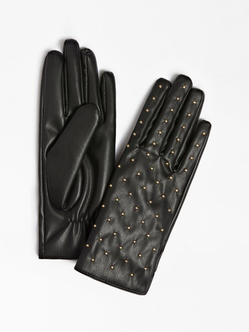 Gants En Similicuir Cloutés Noirs Guess