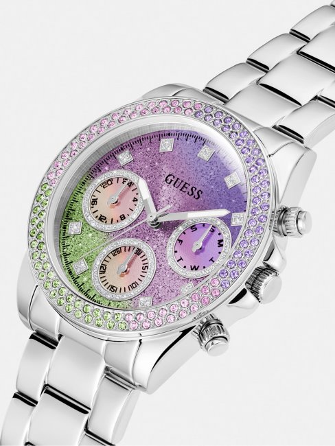 Montre à Cristaux Multifonctions Guess Argent